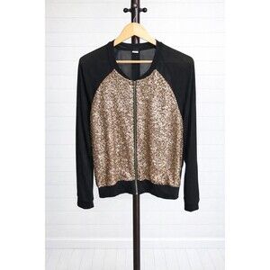 Three Dots Sequin Gold and Black Knit Cardigan M